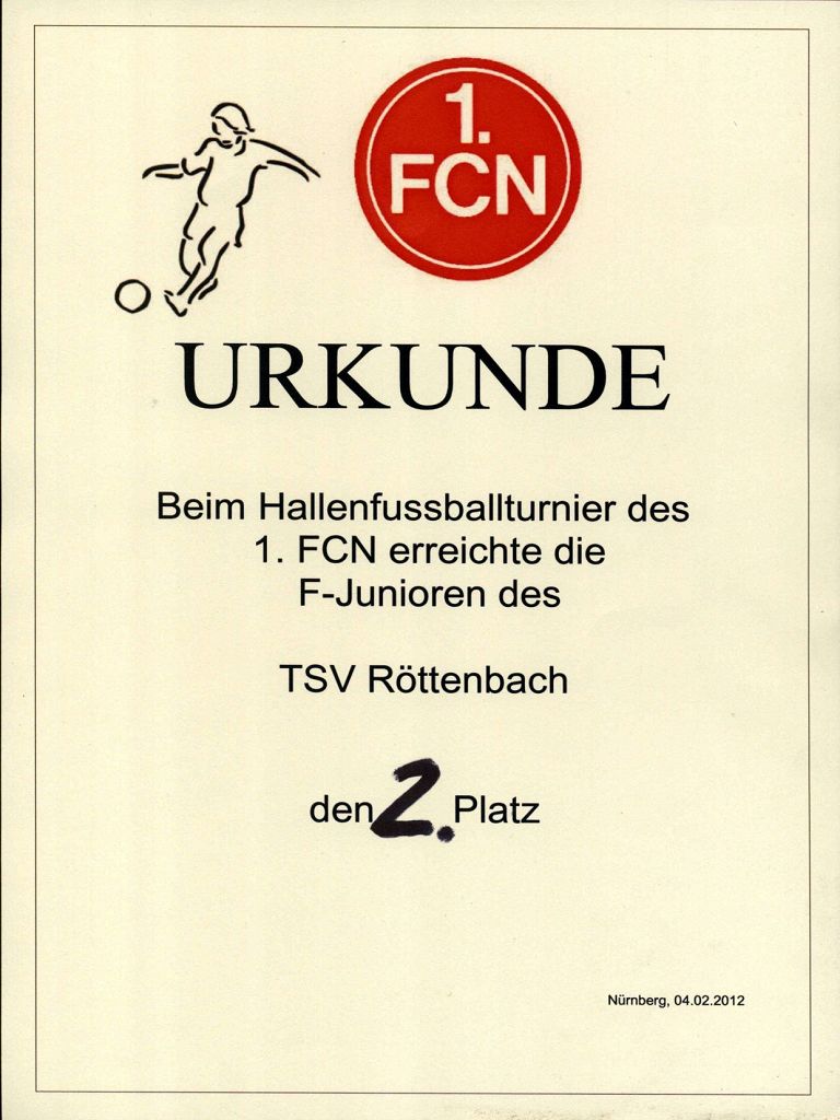 U9 Urkunde FCN-Turnier